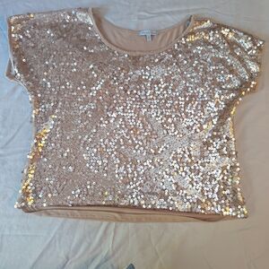 Charlotte Russe Tan Sequin Going Out Top Y2K